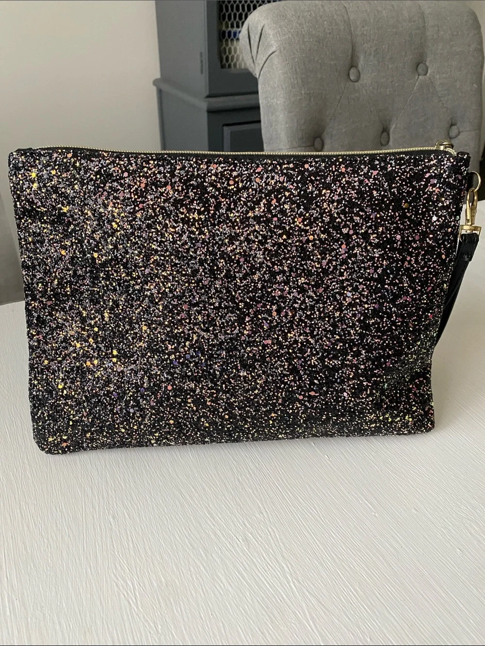 Multicolor Sequin Glitter Sparkle Wristlet Clutch Bag, Black Shimmery Rose Gold